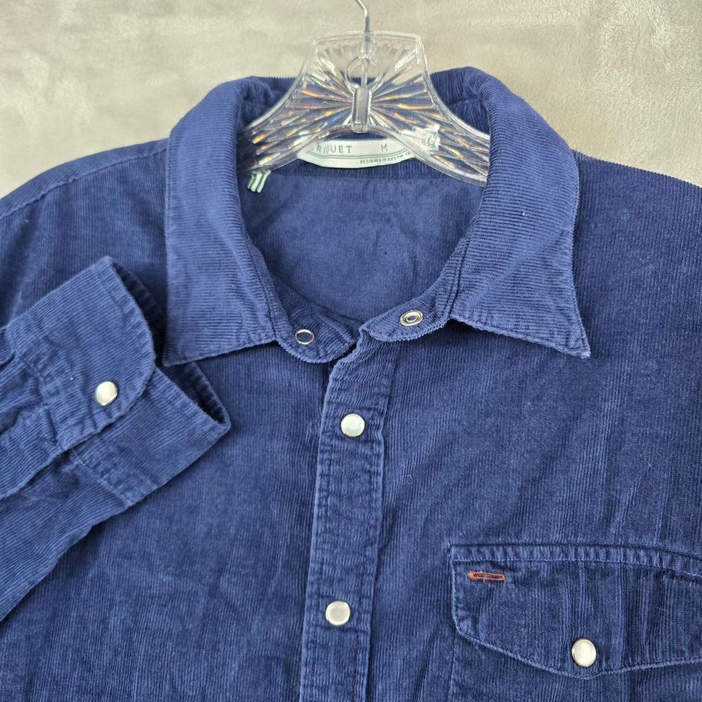 Criquet Shirt Mens Medium Blue Corduroy Long Sleeve Pearl Snap Western Shirt